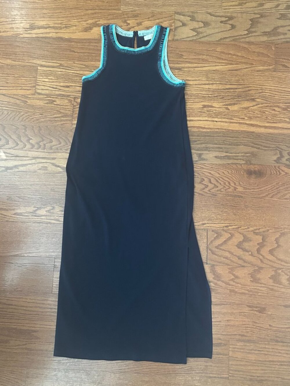 LOFT Racerback Piped Maxi Tank Dress Embroidered Ribbed Dress Size Large